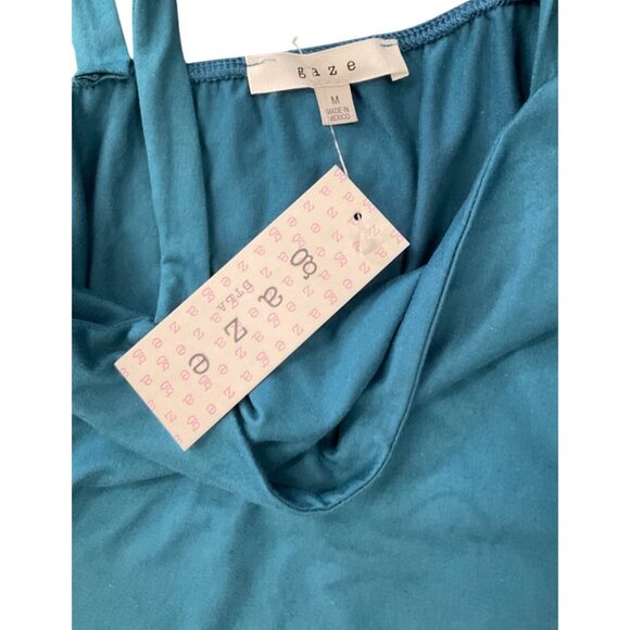 Teal Tie-Shoulder Tank Top By Gaze Size M Polyester/Spandex Square Neck Lightwei - Picture 2 of 6